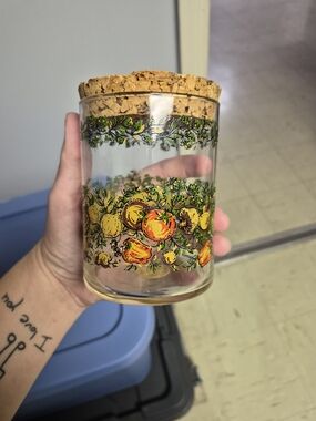 Decorative Fruit-Print Glass Jar with Cork Lid - Yellow & Green